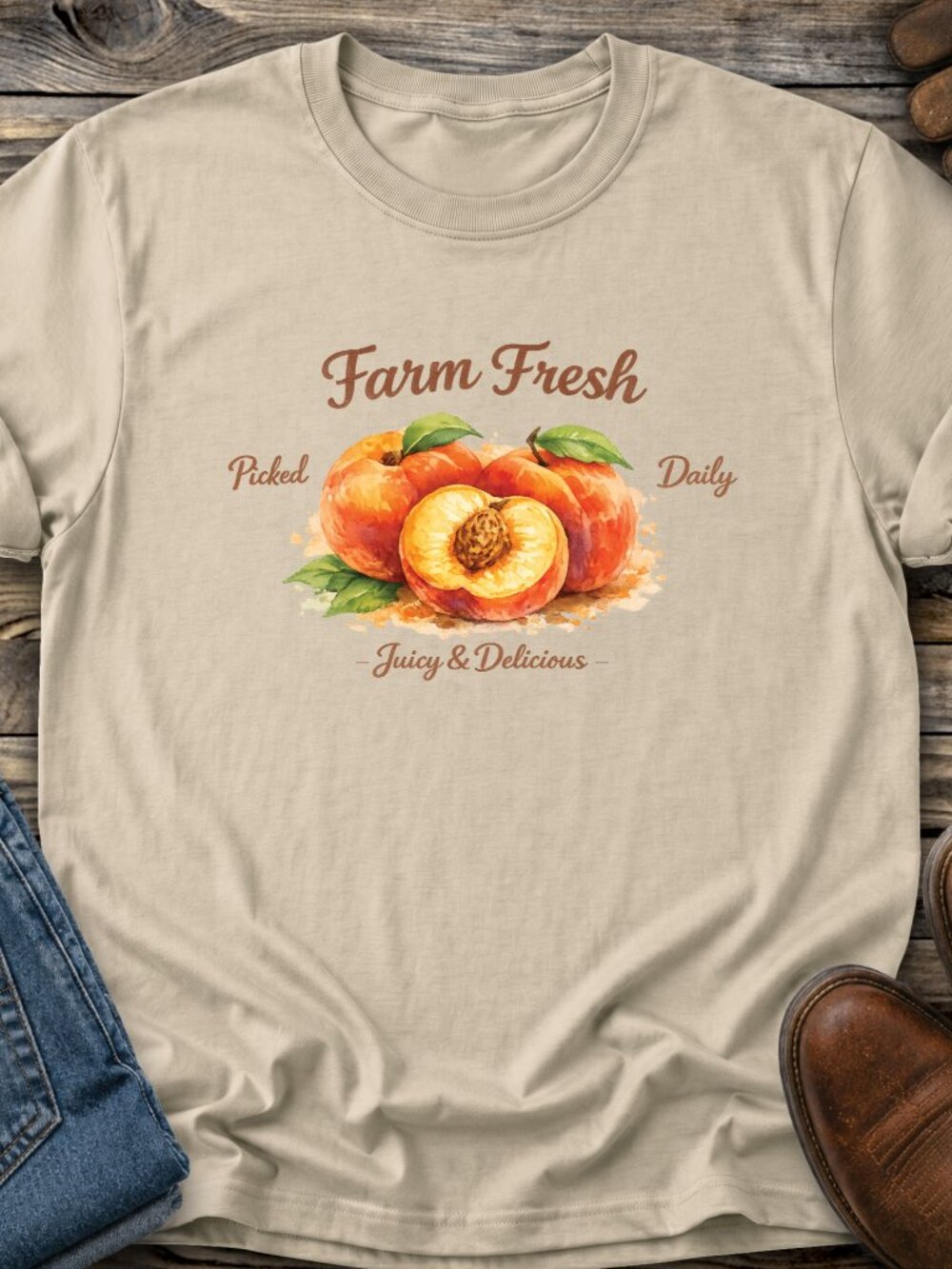 Watercolor Peaches TShirt Graphic Tee Adult Nature Farm Fresh Fruit Food Lover